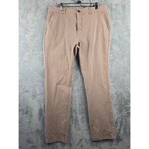 Mugsy Belmonts Pants Men's 34x30 Brown Straight Flat Front Chino Stretch K6PNBG